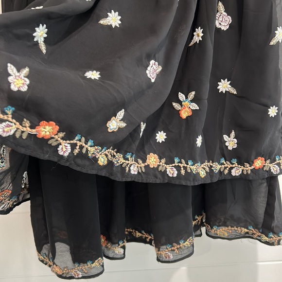 Maeve Floral Sheer Tiered Dress, Black w/Embroidered Flowers, Size 2 - Picture 5 of 15